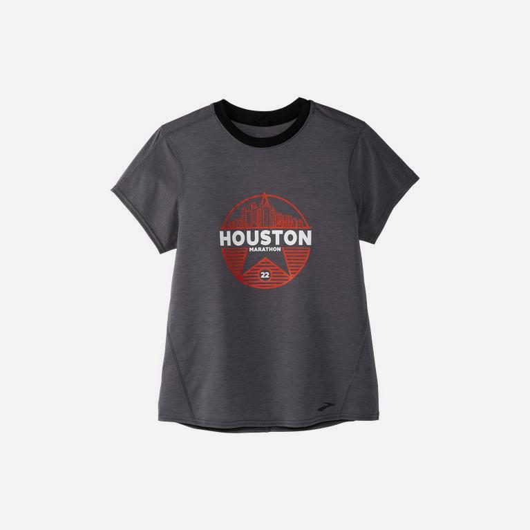 Brooks Houston22 Distance Graphic Ss Camiseta De Corrida Manga Curta Mulher Cinzentas (15729HMNC)